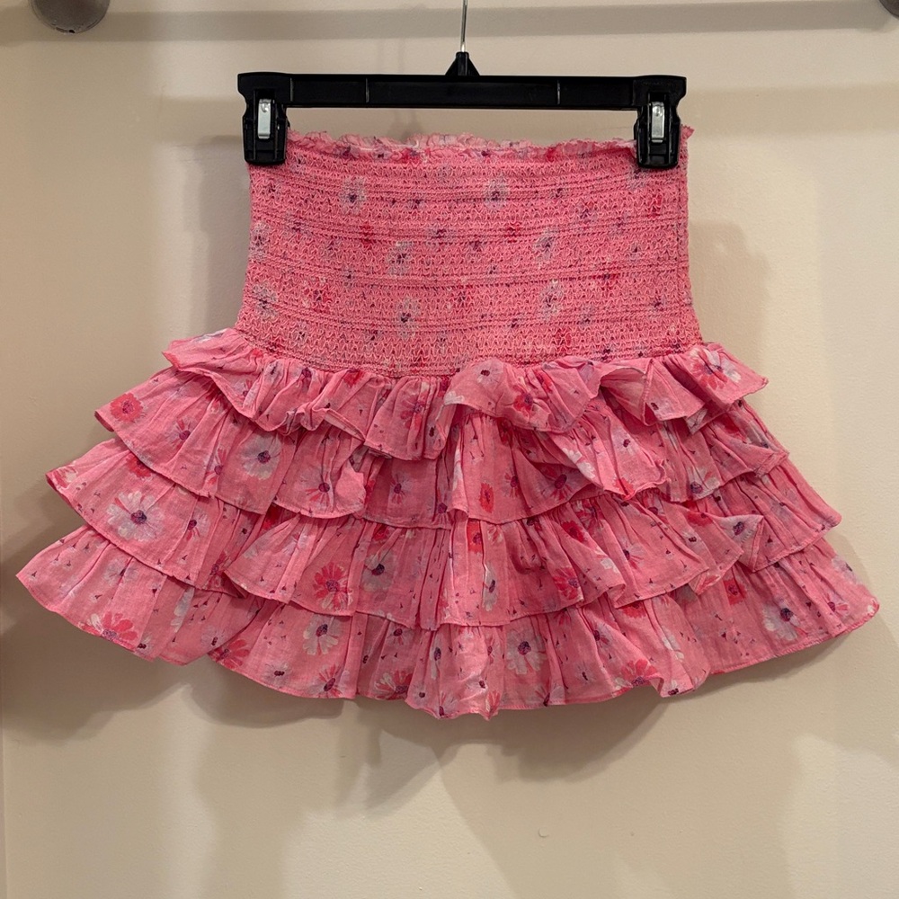 LoveShackFancy Pink Tiered Mini Skirt